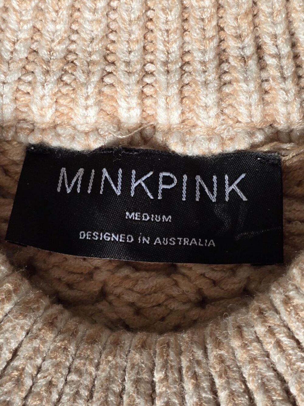 MINKPINK Lesley Cable Knit Tunic Sweater Mini Dress Tan Medium Boho - Picture 8 of 11